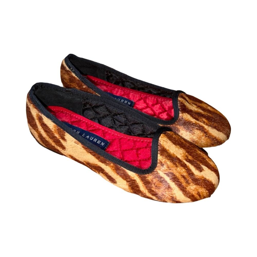 Ralph Lauren Kids Brown Animal Print Leather Ballet Flats  Size: US 11 Girls - Picture 2 of 8